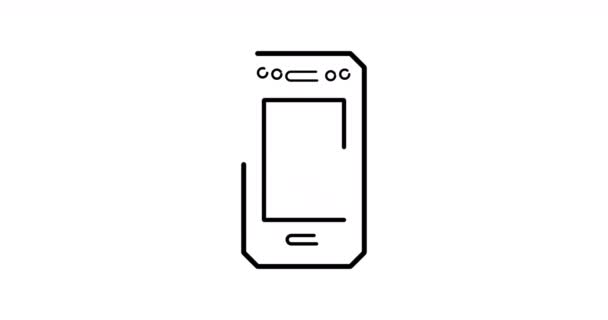 Smartphone Icône de ligne mince, style d'icône de contour de téléphone portable isolé sur fond blanc et noir. animation graphique mouvement icône 4K 