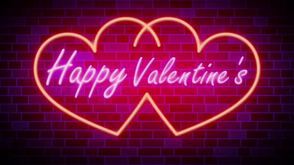 Happy Valentine Day Mit Herzen Valentinstag Neon Stil Mit Backsteinfliesen — Stockvideo