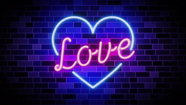 Love Script Letter Heart Sign Dark Valentine Day Neon Style — Stock Video