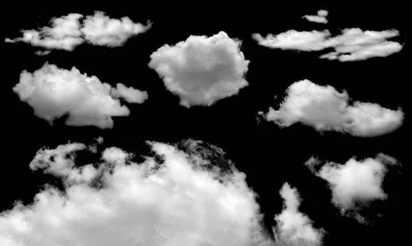 Set White Clouds Isolated Black Background — Stock Photo, Image