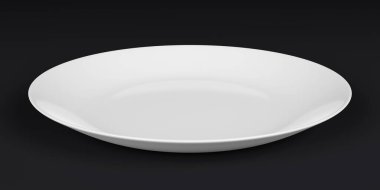 Boş beyaz tabak ya da siyah arka planda seramik tabak. Kırpma yolu ile 3B görüntüleme