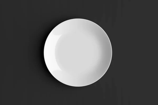 Piatto Bianco Vuoto Piatto Ceramica Sfondo Nero Rendering Con Percorso — Foto Stock