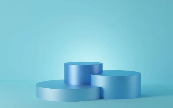 Κενό Μπλε Βάθρο Κυλίνδρων Μπλε Φόντο Αφηρημένο Ελάχιστο Στούντιο Γεωμετρικό — Φωτογραφία Αρχείου