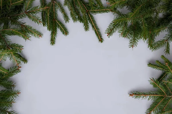 Ветки Елки Заднем Плане Рождественский Фон Рамка — стоковое фото