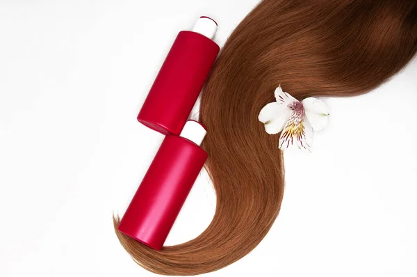 Productos Cosméticos Sobre Fondo Blanco Cuidado Del Cabello Cabello Sano — Foto de Stock