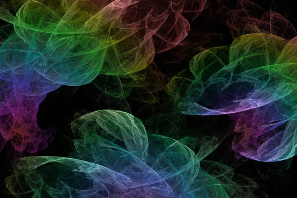 Abstraktní Neonový Fraktální Vzor Formě Kouře Tmavém Pozadí Vhodný Pro — Stock fotografie