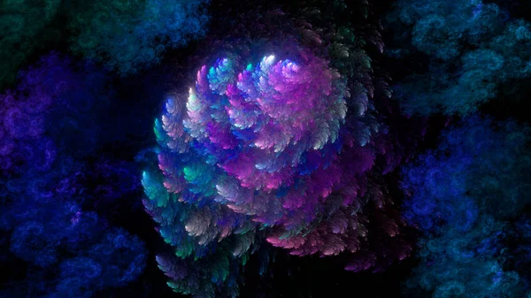 Abstract Ruimte Illustratie Van Blauwe Roze Wolken Fractal Sterren Zwarte — Stockfoto