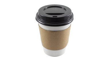 Beyaz arka planda izole gerçek bir kağıt kahve bardağı