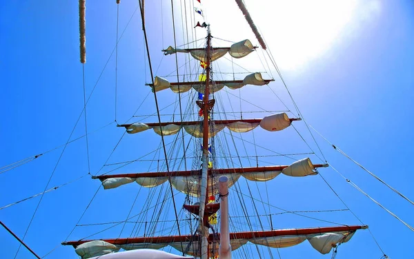 Mast Eines Segelschiffs Der Bucht Von Cadiz Andalusien Spanien Europa — Stockfoto