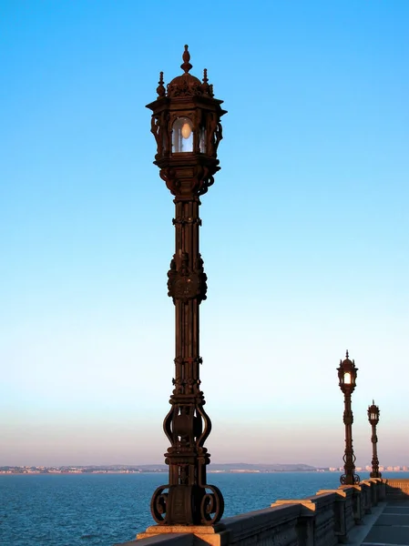 Postes Iluminação Baía Parque Genoves Capital Cádiz Andaluzia Espanha Europa — Fotografia de Stock