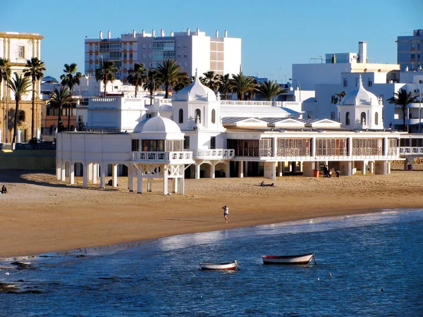 Rybackie Łodzie Zatoce Stolicy Prowincji Kadyks Andaluzja Plaży Caleta Hiszpania — Zdjęcie stockowe