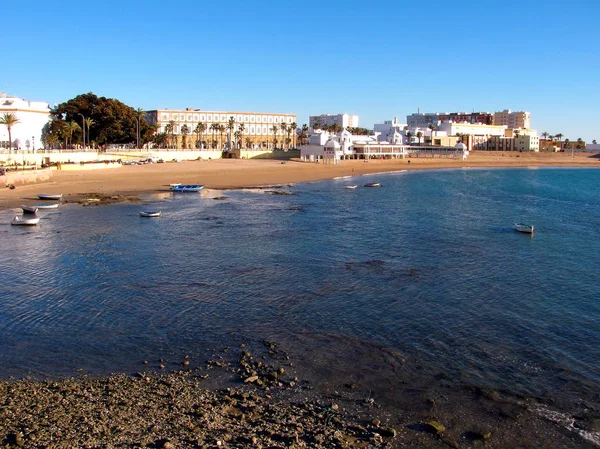 Rybackie Łodzie Zatoce Stolicy Prowincji Kadyks Andaluzja Plaży Caleta Hiszpania — Zdjęcie stockowe