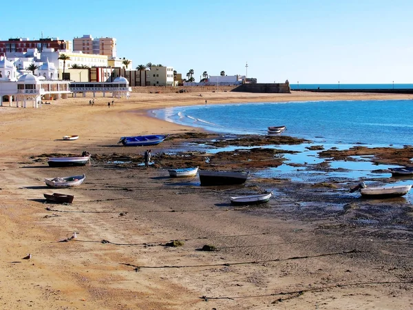 Vissersboten Het Strand Van Caleta Baai Van Hoofdstad Van Cadiz — Stockfoto