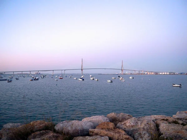 Fishing Boats Bay Cadiz Capital Andalucia Spain Europe — Stock Photo, Image