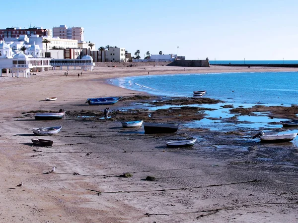 Barcos Pesca Praia Caleta Baía Capital Cádiz Andaluzia Espanha Europa — Fotografia de Stock