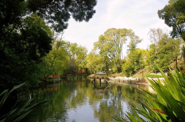 Aveiro, Portekiz 'de Infante Don Pedro Park Gölü ördek evi. Avrupa