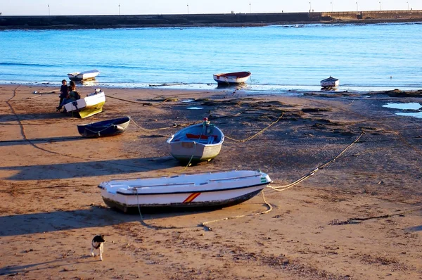 Bateaux Pêche Sur Plage Caleta Dans Baie Capitale Cadix Andalousie — Photo