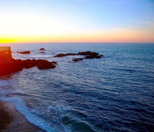 Solnedgång Kusten Fjärden Den Staden Cádiz Andalusien Spanien Europa — Stockfoto