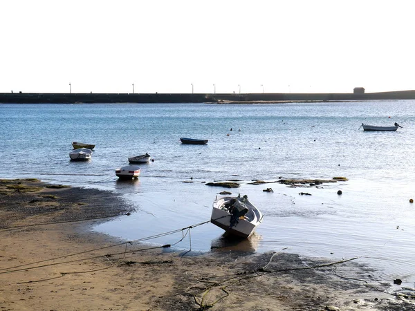 Barcos Pesca Praia Caleta Baía Capital Cádiz Andaluzia Espanha Europa — Fotografia de Stock