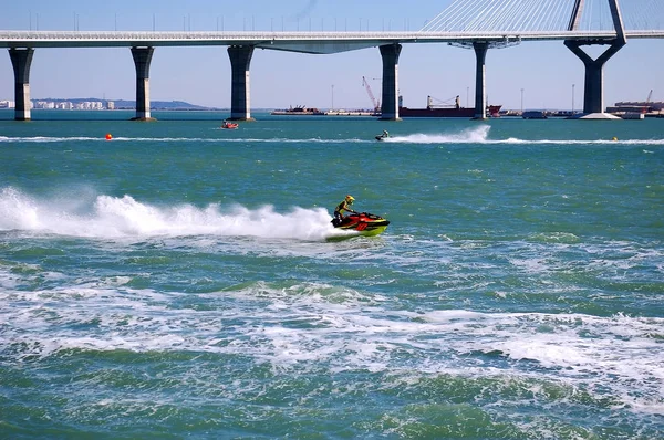 Competitor Water Bikes Races September 2018 Bay Cadiz Capital Andalucia — Stock Photo, Image