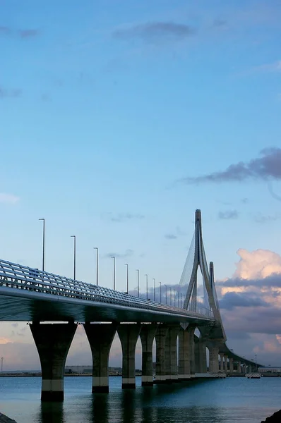 Sunset Constitution Bridge Called Pepa Bay Cdiz Andalusia Spain — Stock Photo, Image