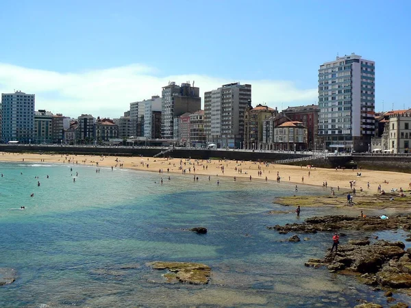 Strand Van Kust Van Gijon Asturië Spanje Europa — Stockfoto