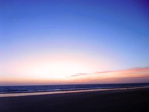 Solnedgång Vid Kusten Stranden Viken Staden Cadiz Andalusien Spanien Europa — Stockfoto