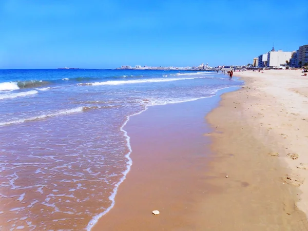Pláž Hlavního Města Cádizu Andalusie Španělsko Evropa Srpen 2019 — Stock fotografie