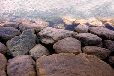Cadiz, Endülüs kenti kıyısında kayalar. İspanya. Avrupa