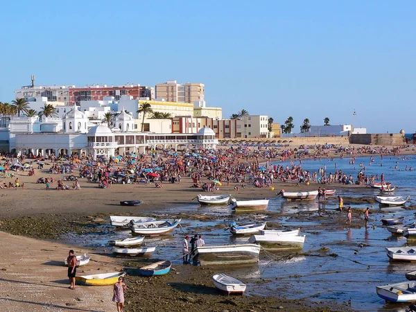 Рибальські Човни Пляж Caleta Затоці Столиці Кадіс Андалусия Іспанія Європа — стокове фото