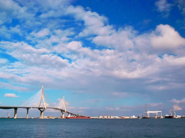 Sunset Bridge Constitution Called Pepa Bay Cadiz Andalusia Spain Europe — Stock Photo, Image