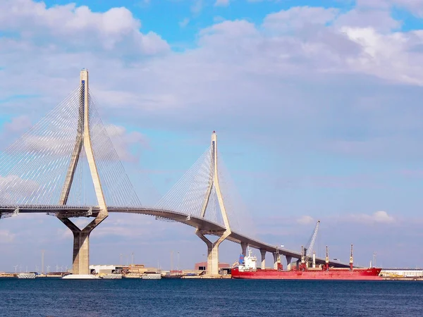 Puesta Sol Sobre Puente Constitución Llamado Pepa Bahía Cdiz Andalucía —  Fotos de Stock