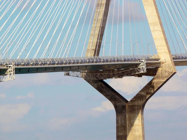 Puesta Sol Sobre Puente Constitución Llamado Pepa Bahía Cdiz Andalucía — Foto de Stock