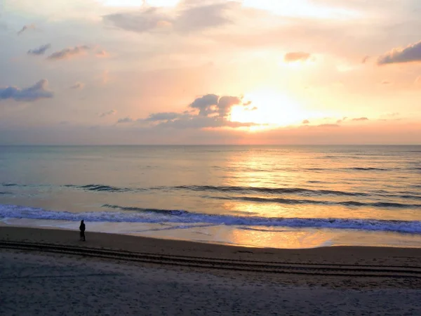 Backlight Sunset Beach City Cadiz Andalusia Spain — Stock Photo, Image