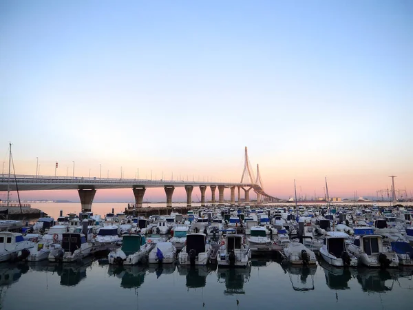 Fiske Båtar Vid Solnedgången Viken Cdiz Andalusien Spanien Europa — Stockfoto