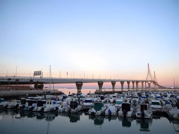 Fiske Båtar Vid Solnedgången Viken Cdiz Andalusien Spanien Europa — Stockfoto