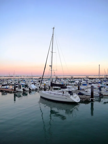 Barche Pesca Tramonto Nella Baia Cdiz Andalusia Spagna Europa — Foto Stock