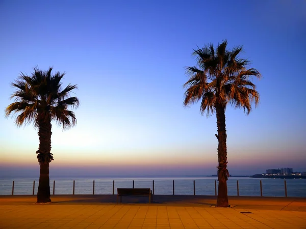Solnedgång Vid Kusten Viken Stranden Staden Cdiz Andalusien Spanien Europa — Stockfoto