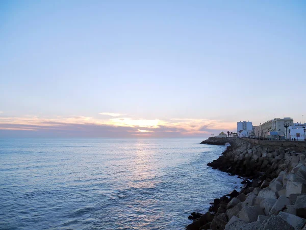 Puesta Sol Costa Playa Bahía Ciudad Cdiz Andalucía España Europa — Foto de Stock