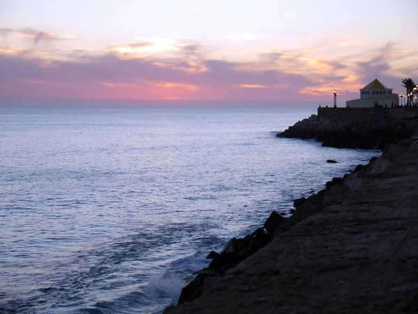 Tramonto Sulla Costa Della Spiaggia Baia Della Città Cdiz Andalusia — Foto Stock