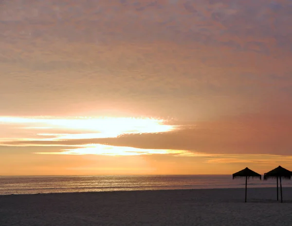 Puesta Sol Costa Bahía Playa Ciudad Cádiz Andalucía España Europa — Foto de Stock