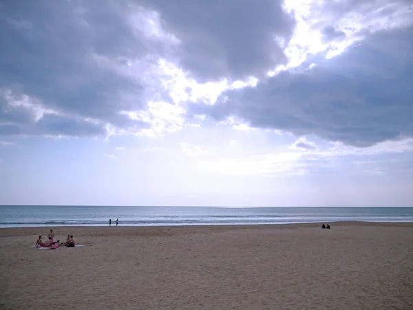 Pôr Sol Costa Baía Praia Cidade Cádiz Andaluzia Espanha Europa — Fotografia de Stock