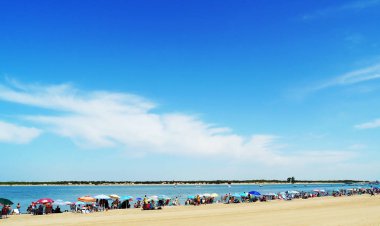Sanlucar de Barrameda plajı. Cadiz. Endülüs. İspanya. Avrupa. 25 Ağustos 2019
