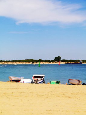 Sanlucar de Barrameda sahilinde balıkçı tekneleri. Cadiz. Endülüs. İspanya. Avrupa. 25 Ağustos 2019