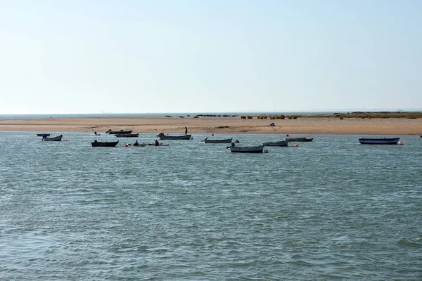 Cadiz 'deki Puerto Real Körfezi kıyısında balıkçı tekneleri. Endülüs İspanya. Avrupa. 14 Ağustos 2019