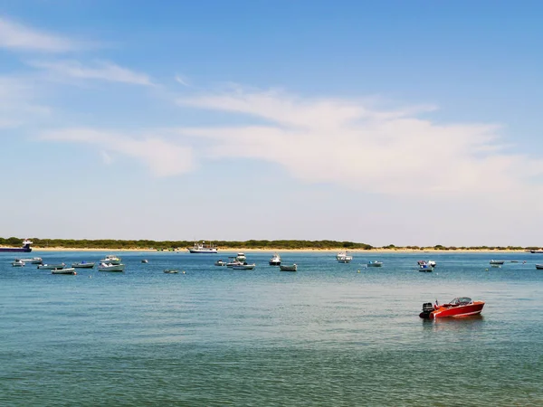 Barche Pesca Sulla Costa Della Baia Sanlucar Barrameda Spiaggia Cadice — Foto Stock