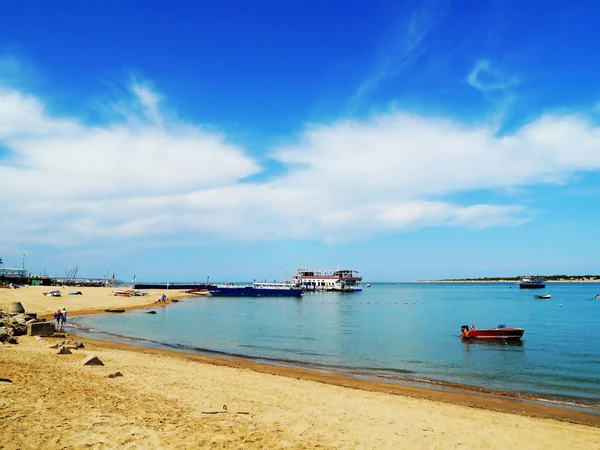 Barche Pesca Sulla Costa Della Baia Sanlucar Barrameda Spiaggia Cadice — Foto Stock