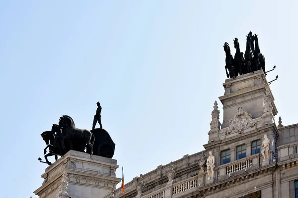 Cavalos Edifício Quadrigas Rua Alcala Madrid Espanha Europa Anteriormente Bbva — Fotografia de Stock