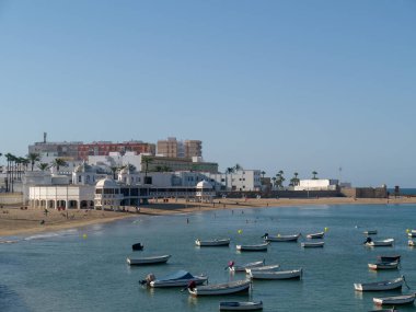 La Caleta plajı, Cadiz, Endülüs 'ün başkenti. İspanya. Avrupa. 13 Temmuz 2020