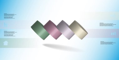 motif döktü dört renk parçalar için yatay olarak dilimlenmiş silindirin 3D çizim Infographic şablonu. Basit kayıt ve metin renk afiş var. Arka plan olduğunu ışık mavi.